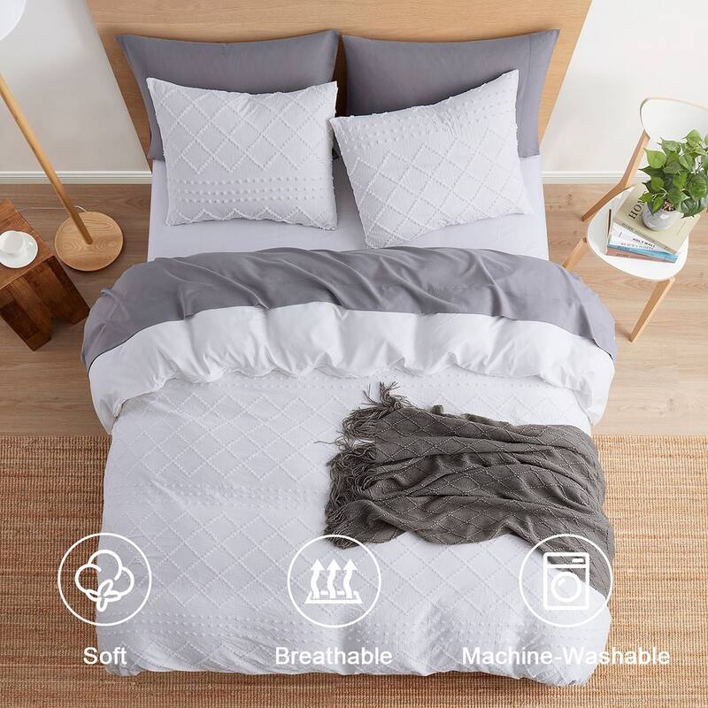 Nestl Boho Tufted Embroidery Double Brushed Duvet Cover with Button Closure