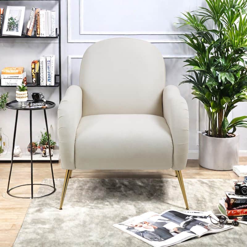 Snowflake Fabric Accent Chair with Gold Metal Legs, High-Density Foam and Spring Cushion, and 300 lbs Weight Capacity - Beige