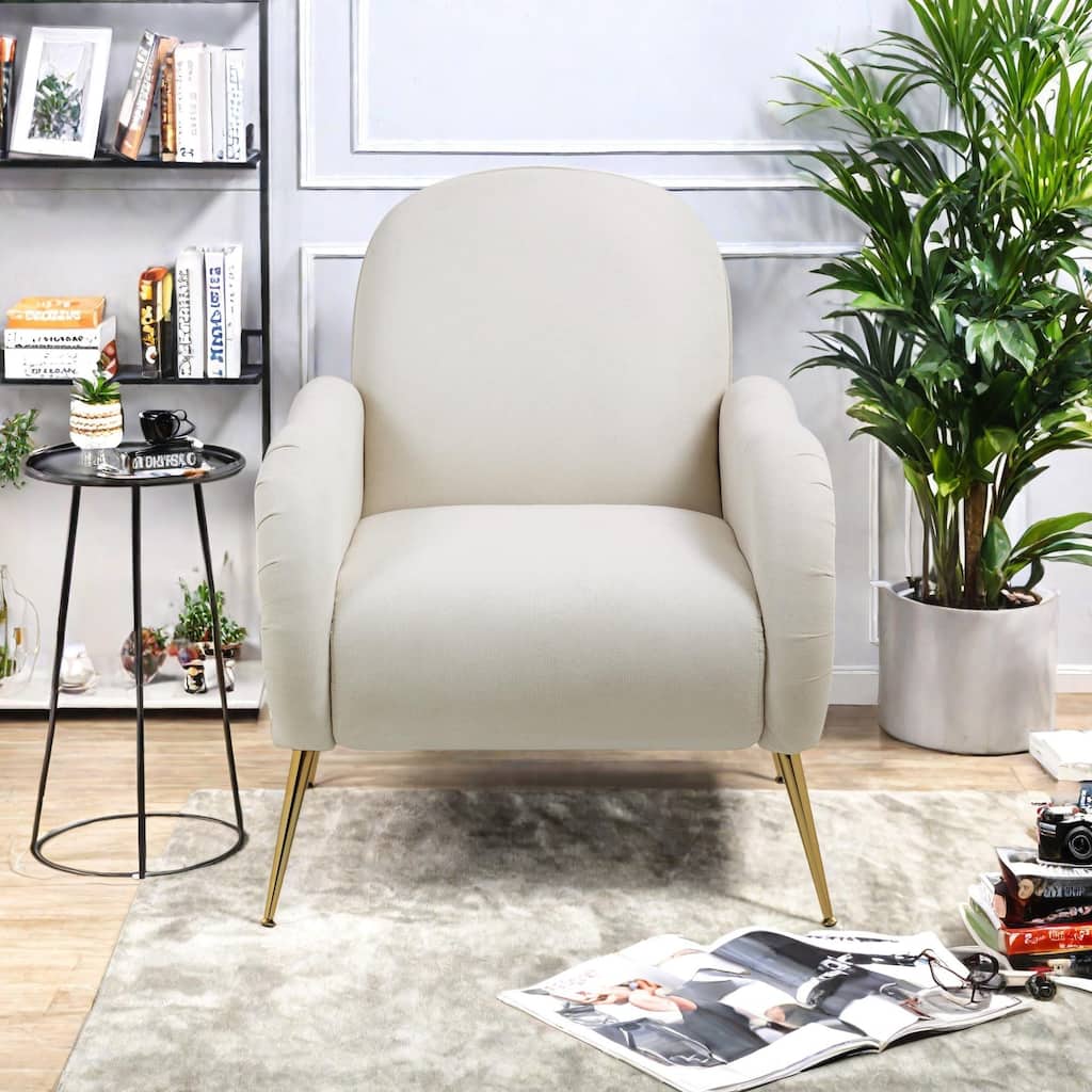 Snowflake Fabric Accent Chair with Gold Metal Legs, High-Density Foam and Spring Cushion, and 300 lbs Weight Capacity