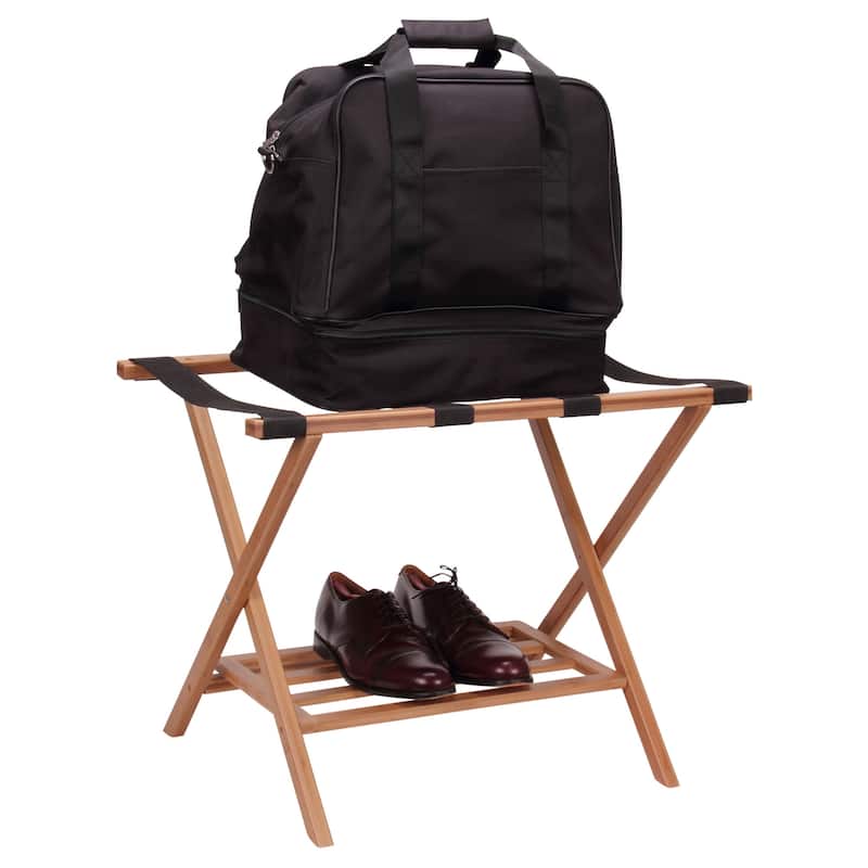 Household Essentials Fully Assembled Folding Luggage Rack with Lower Storage Shelf