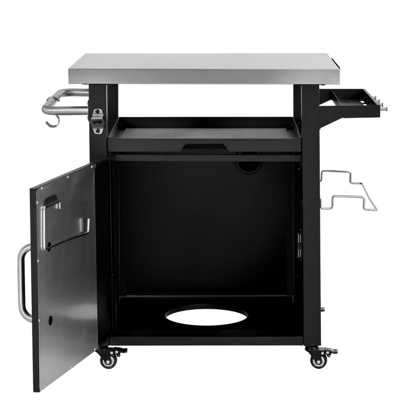 39.5" Outdoor Grill Cart with Stainless Steel Top, Storage & Spice Rack