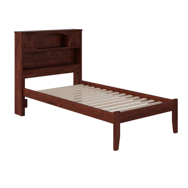 Newport Twin Platform Bed with Bookshelf in Walnut