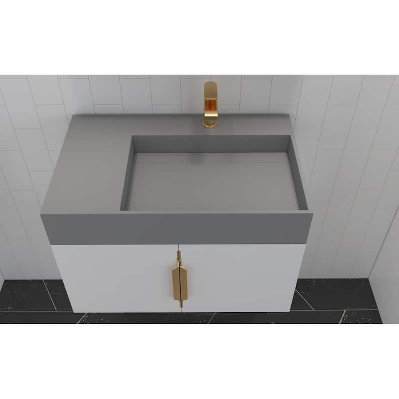Amazon 30" Wall Mounted Bathroom Right Basin Vanity Set w/ Gray Top