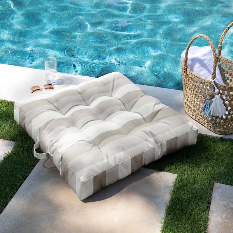Sorra Home Sunbrella Indoor/Outdoor Square Tufted Floor Pillow with Handle (Single Pillow)