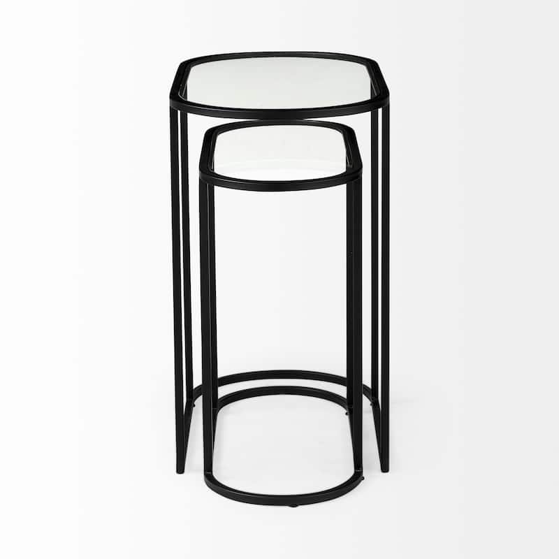 Celine Black Iron & Glass Nesting Accent Tables - 24.2L x 12.6W x 22.4H
