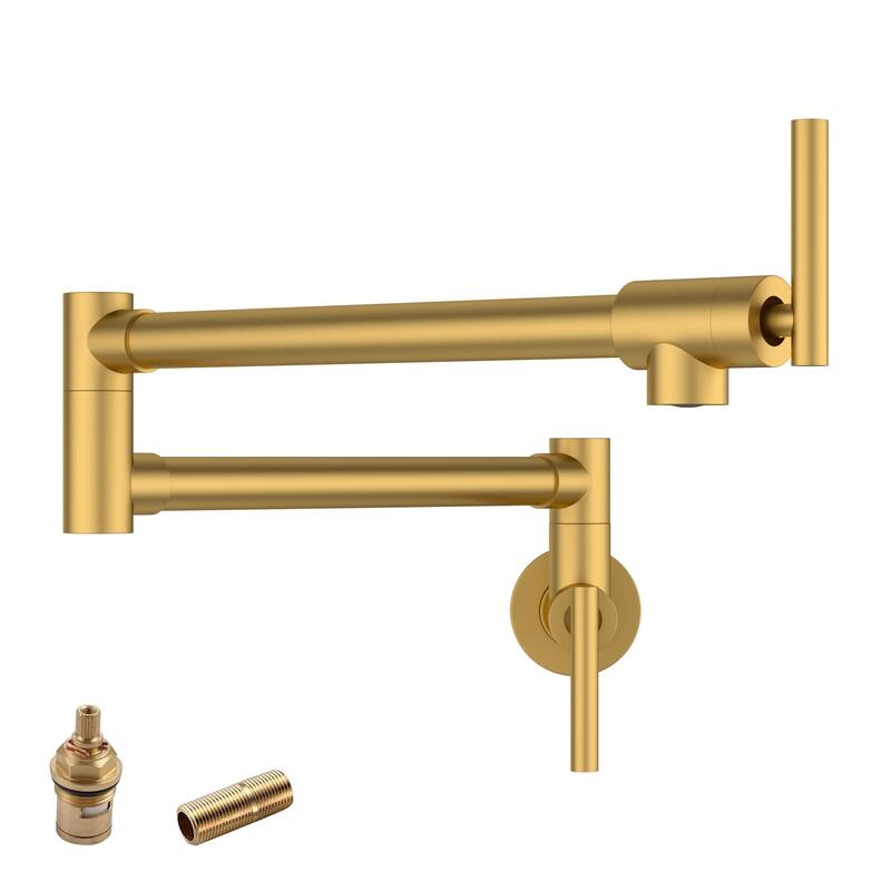 Lordear Wall Mount Brassmetal Pot Filler Faucet with Single Hole 360 Degree Rotation Dual Joints - Gold