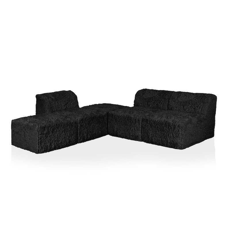 Furniture of America Ylena Modern 5-Piece Faux Fur Foam Modular Armless Compressed Sectional Sofa with Ottoman