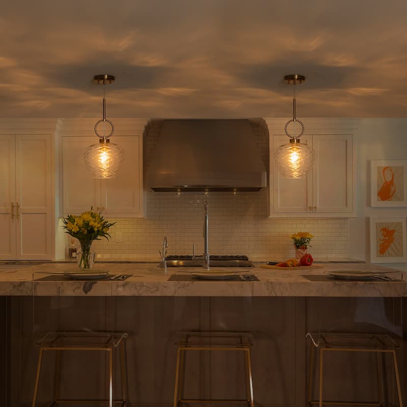 Modern Gold Geometric Glass Pendant Light Fixture Adjustable Cord - Dia.9.06-in