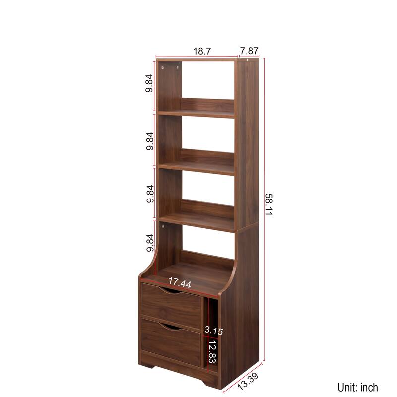 Modern Nightstand with Built-In Bookshelf & Dual Storage Drawers‌