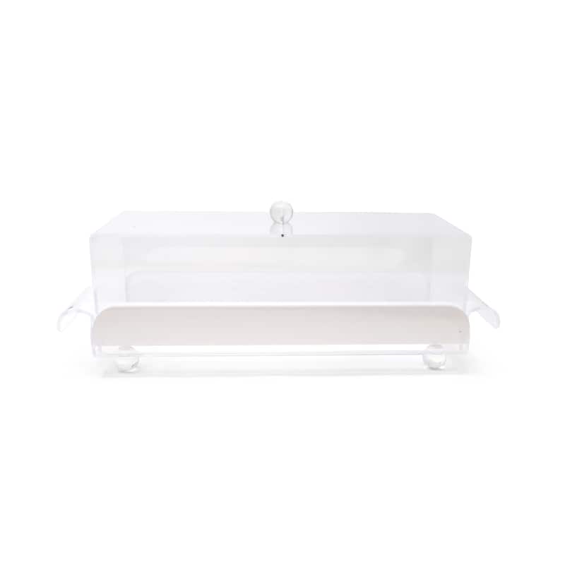 Rectangle Cake Tray with Clear Cover and Gold Sides, 18"L - White