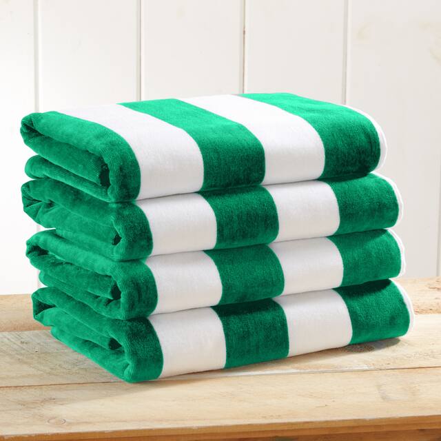 Great Bay Home 4-Pack Cotton Cabana Beach Towel - 4 Pack- 30" x 60" - Green