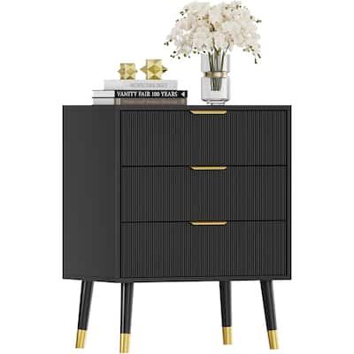 Modern 3-Drawer Fluted Dresser, 57" Wide Wood Chest of Drawers