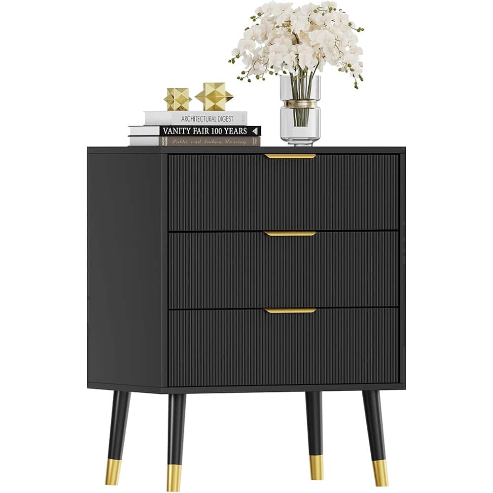 Modern 3-Drawer Fluted Dresser, 57" Wide Wood Chest of Drawers