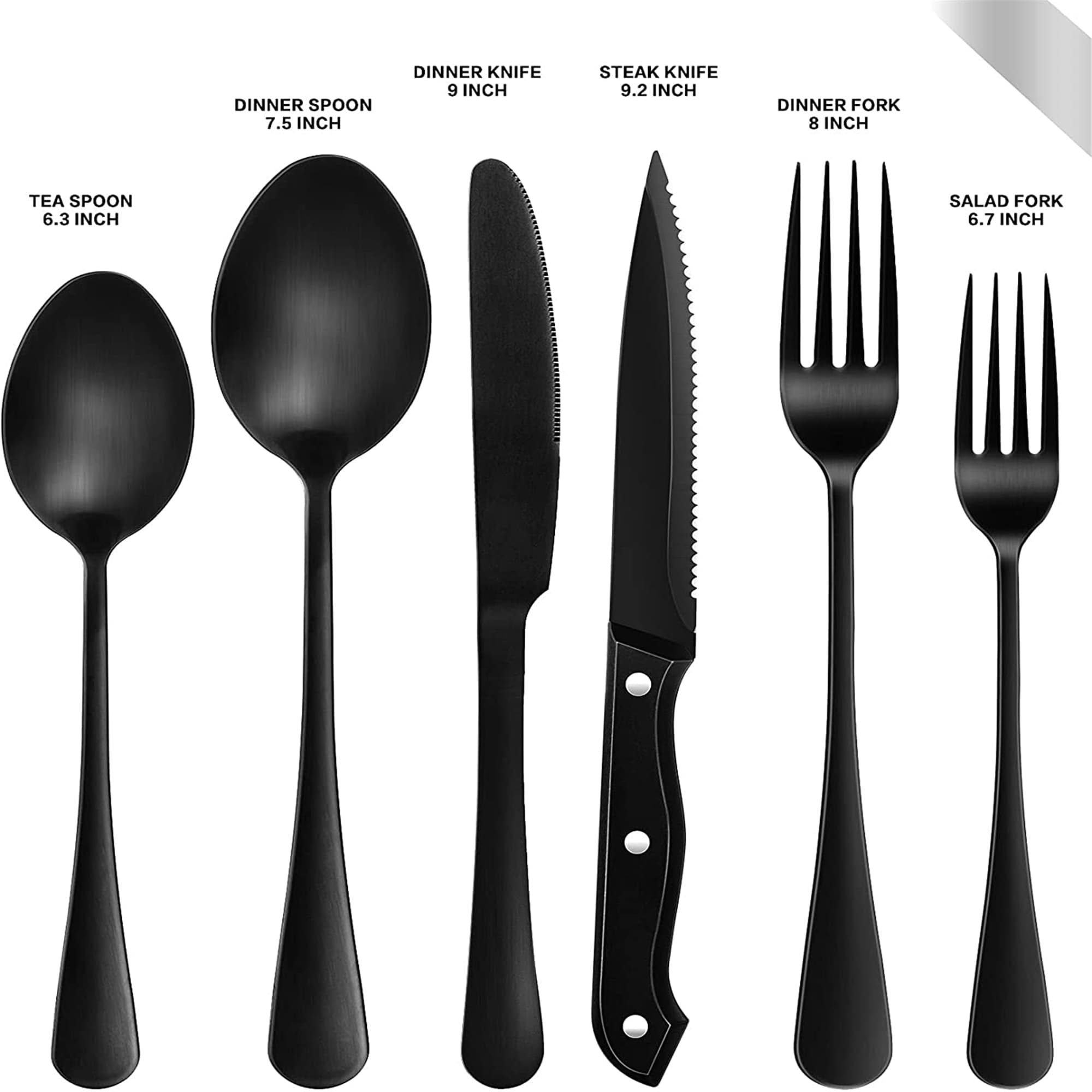 48-Piece Black Silverware Set for 8, Stainless Steel Flatware Cutlery Set  with Steak Knives, Stain Finish Kitchen Utensil Tableware Set, Includes