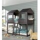 preview thumbnail 6 of 16, Semi-enclosed Play Place Full Over Full WoodBunk Bed with Guardrail, Ladder,Roof, Window