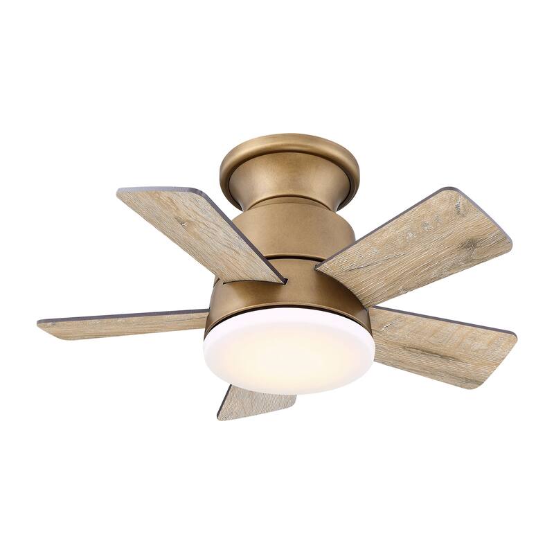 24" Aged Brass Wooden Small Dimmable Hugger Ceiling Fan with Light
