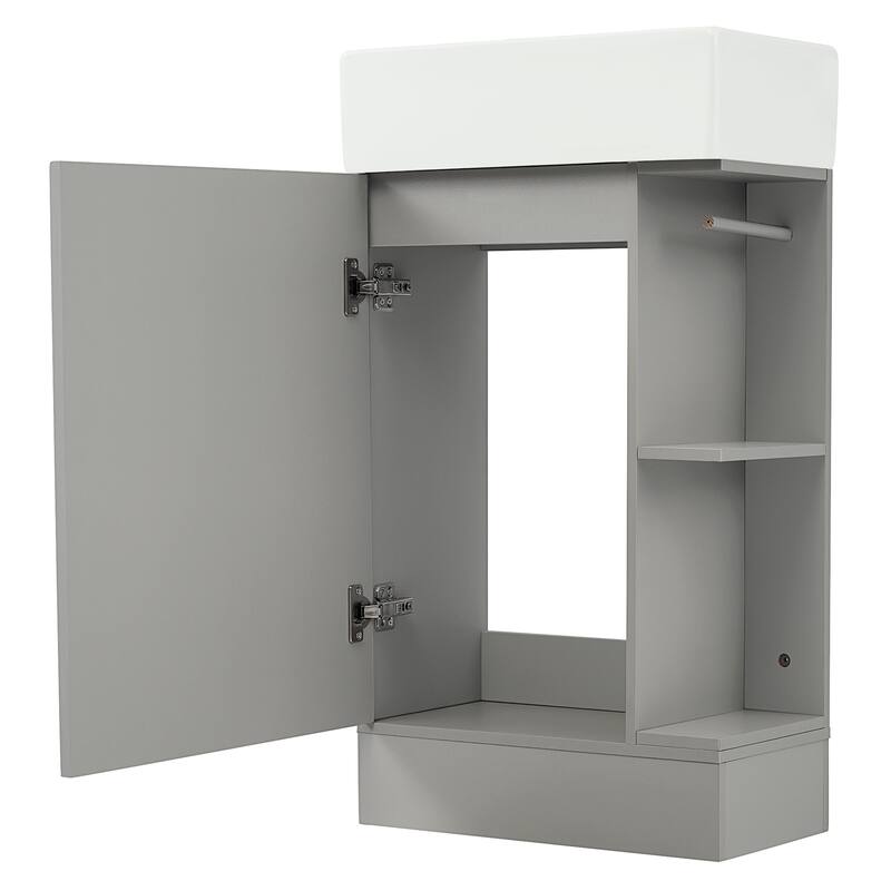 Grey 18.6" Bathroom Vanity with Undermount Sink, Two-Tier Shelf, Cabinet, and Toilet Paper Holder, Left or Right Install