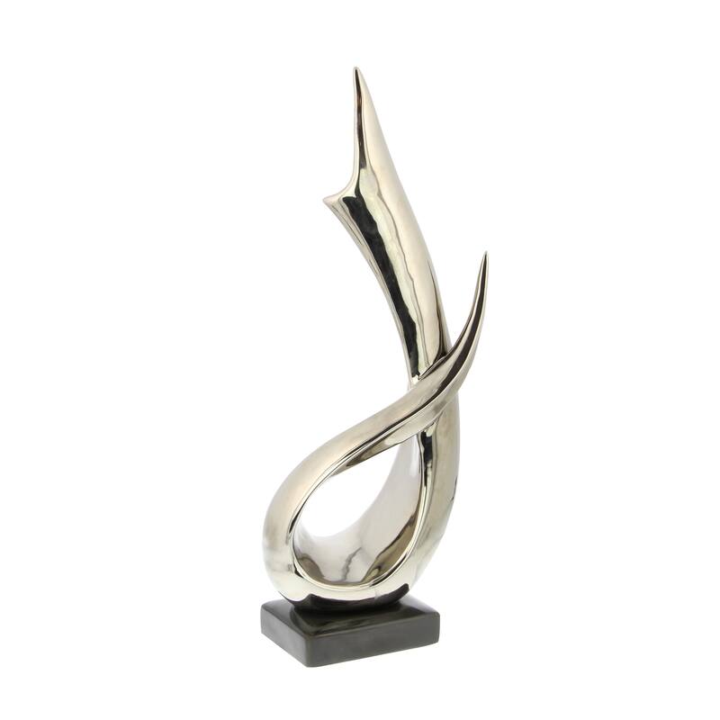 Silver Porcelain Ceramic Abstract Decorative Sculpture with Black Base