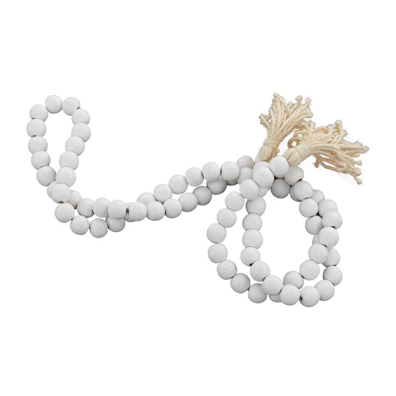 Bohemian Natural Wood Bead Garland with Cotton Tassels - 80 x 1