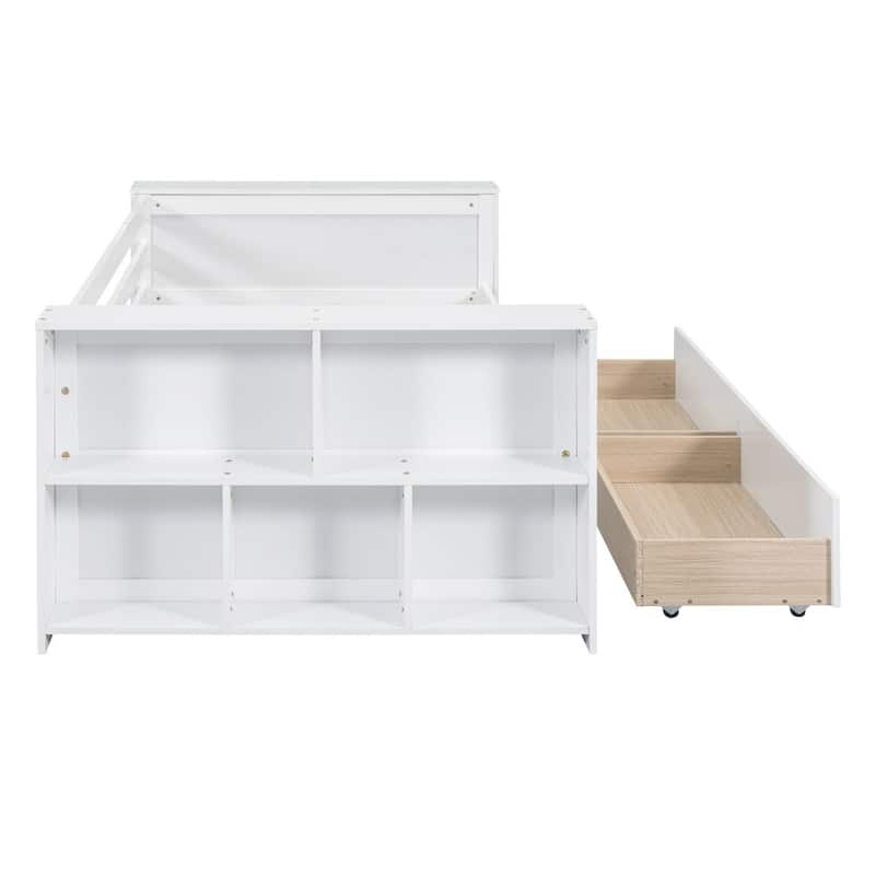 Twin Size Pine Daybed with Shelves and Drawers