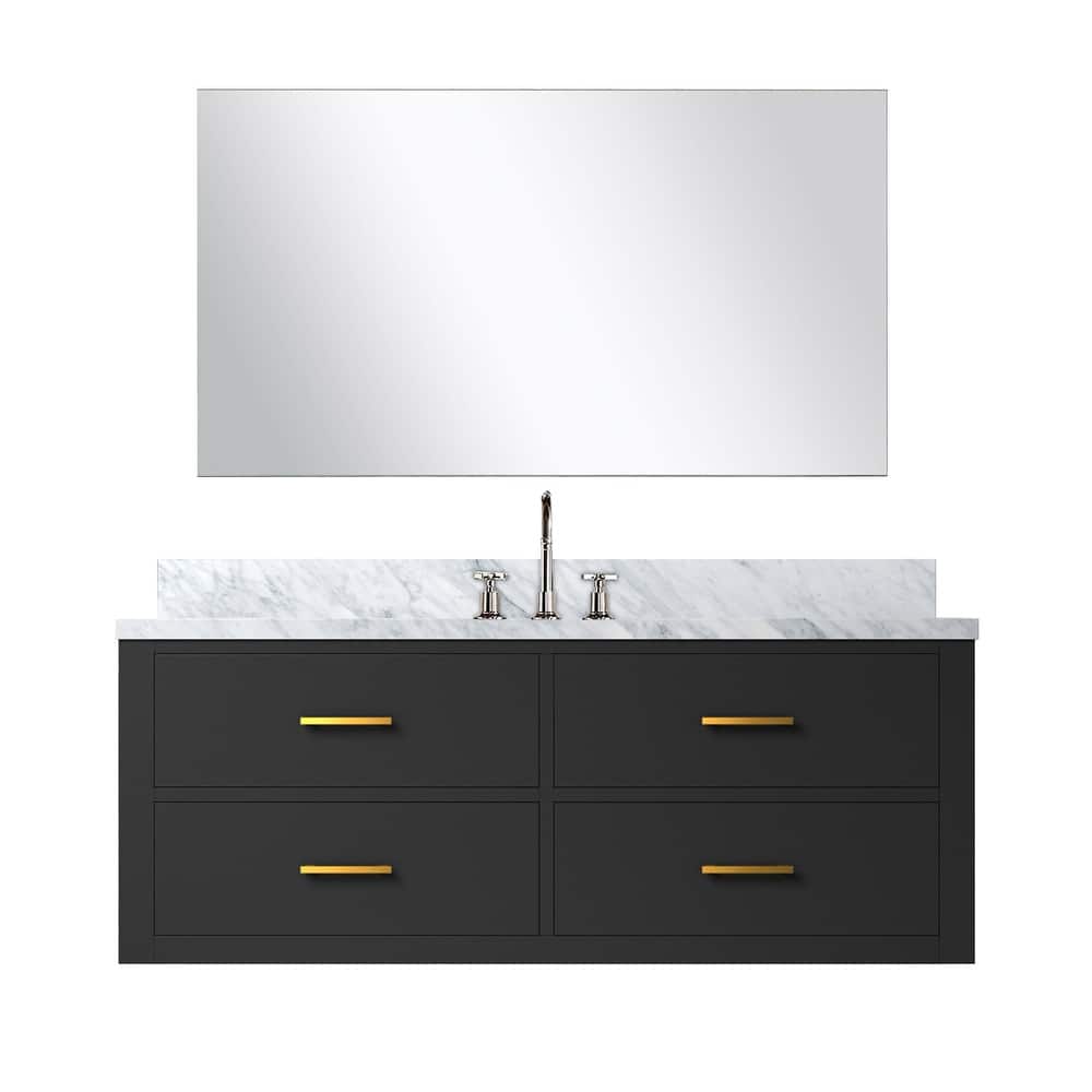 Castor Bath Vanity with Carrara Marble Top, Sink, Mirror and Faucet