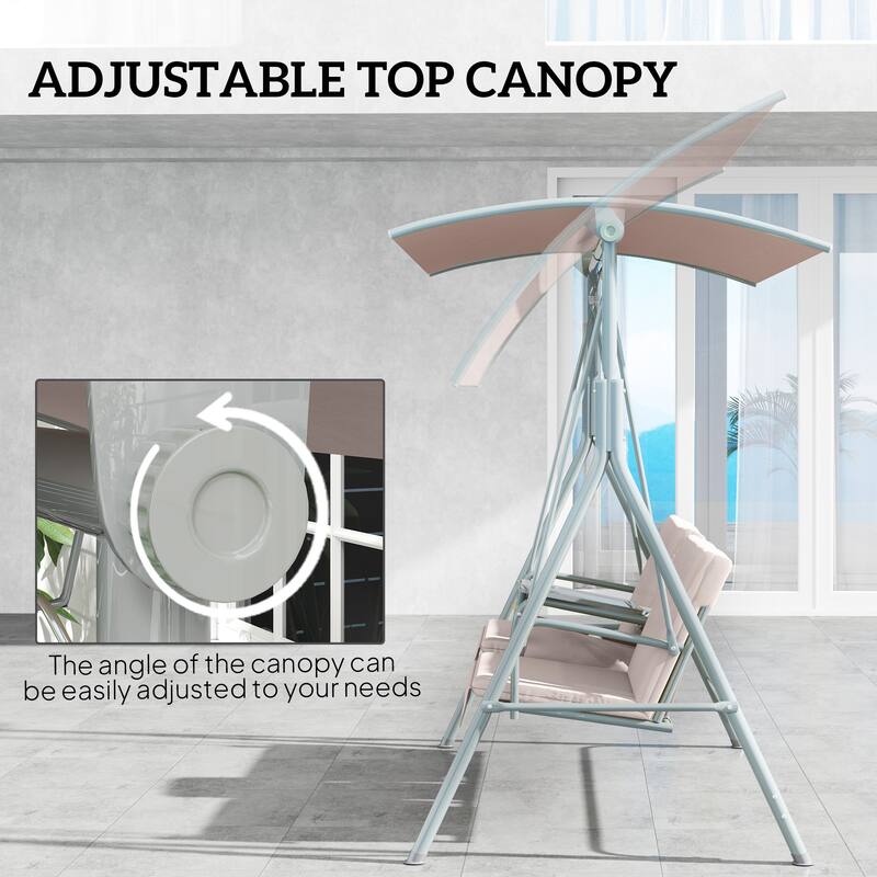 2-Seater Outdoor Patio Swing Chair with Adjustable Canopy - 69" L x 44" W x 65" H