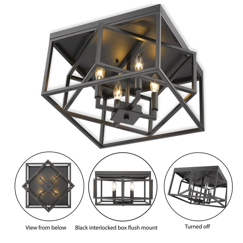 4 Light Black Iron Flush Mount