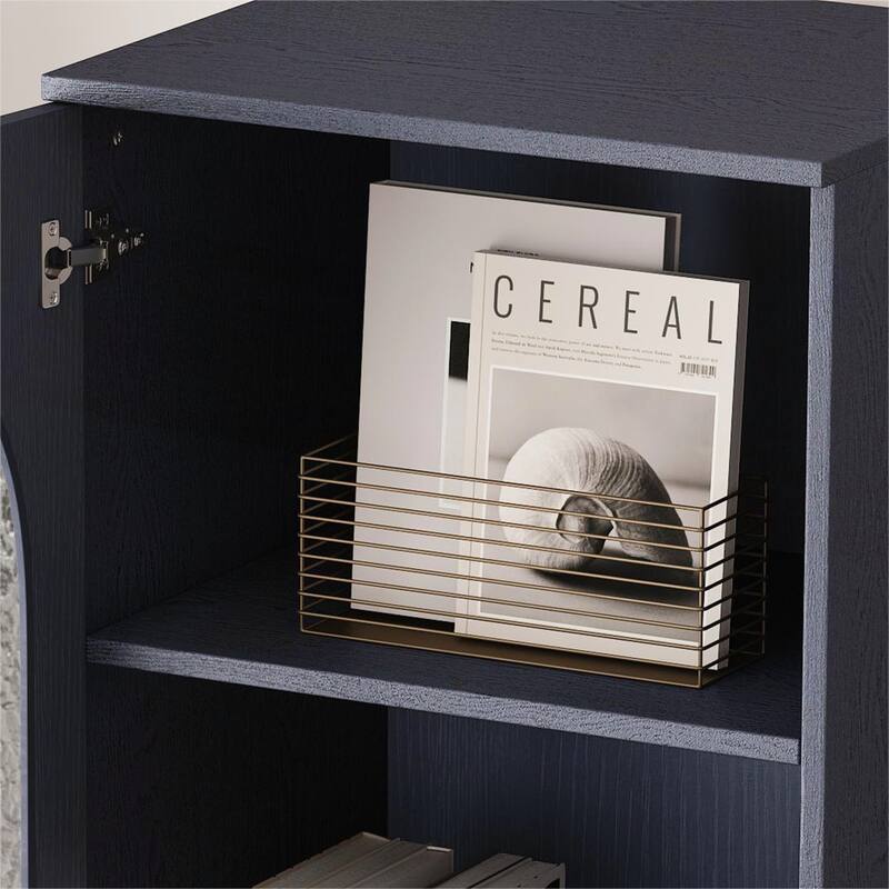 Tall Dark Blue Storage Cabinet with Tempered Glass Door and Adjustable Shelf for Versatile and Stylish Home Organization