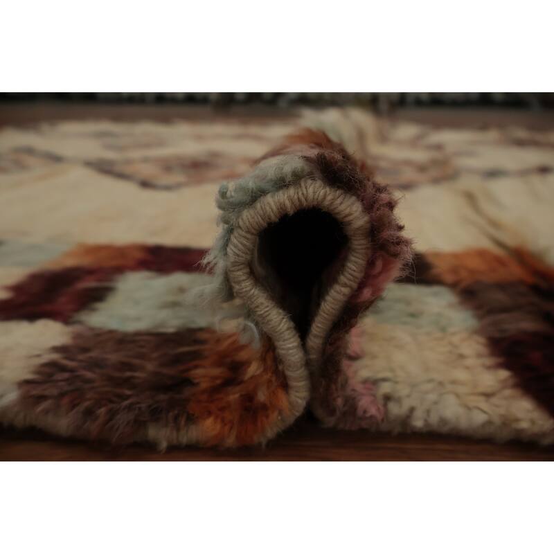 Hand Knotted Oriental 100% Wool Carpet Modern Tribal Beige & Ivories Moroccan Area Rug - 9' 8'' X 6' 8''