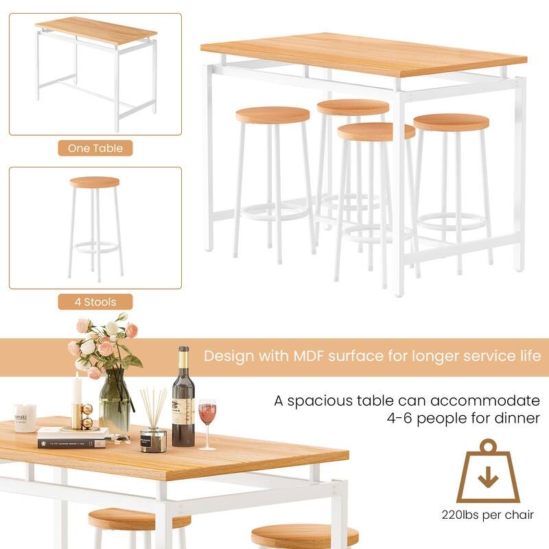 Eureka Industrial Modern Counter Height Pub 5-piece Dining Set, Wood Rustic Kitchen Dining Bar Set For Dining Room, Apartment