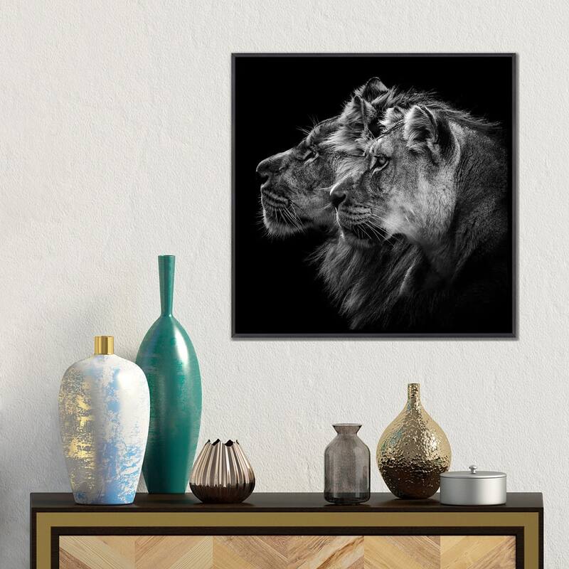 iCanvas "Lion And Lioness Portrait" by Laurent Lothare Dambreville Framed