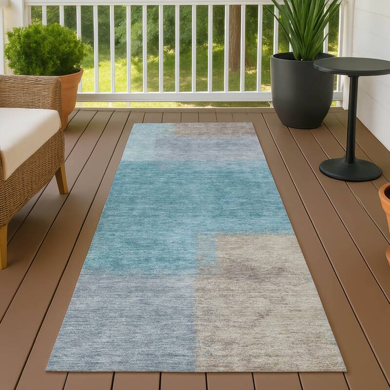 Machine Washable Indoor/ Outdoor Solid Contemporary Chantille Rug - Teal - 2'3" x 7'6"