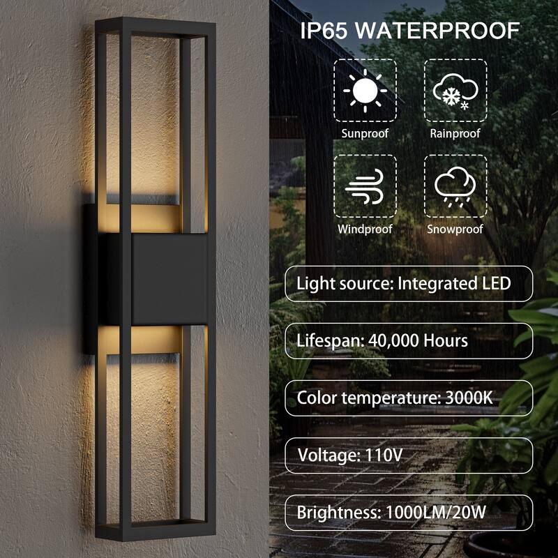 Modern Rectangle Matte Black LED Wall Sconce Outdoor Waterproof