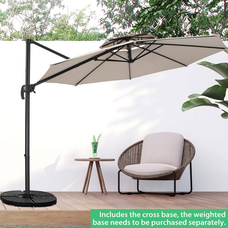 10 FT Aluminum Offset Outdoor Cantilever Umbrella with 360-degree Rotation - White