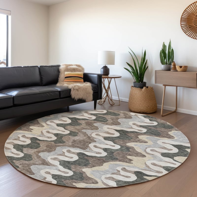 Machine Washable Indoor/ Outdoor Chantille Abstract Ripples Rug