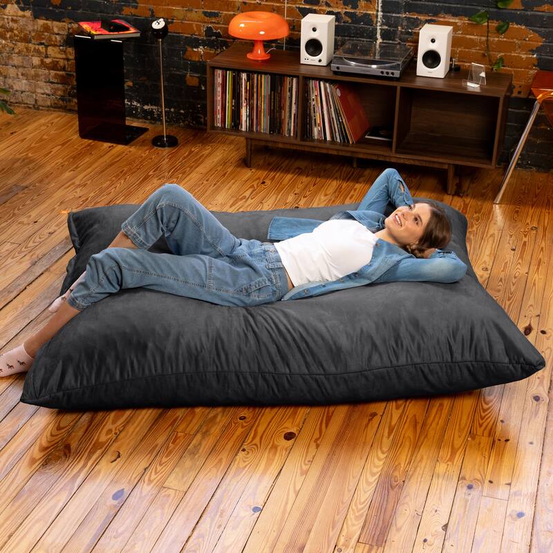 Jaxx 5.5' Huge Bean Bag Floor Pillow and Lounger for Adults - Microsuede - Black