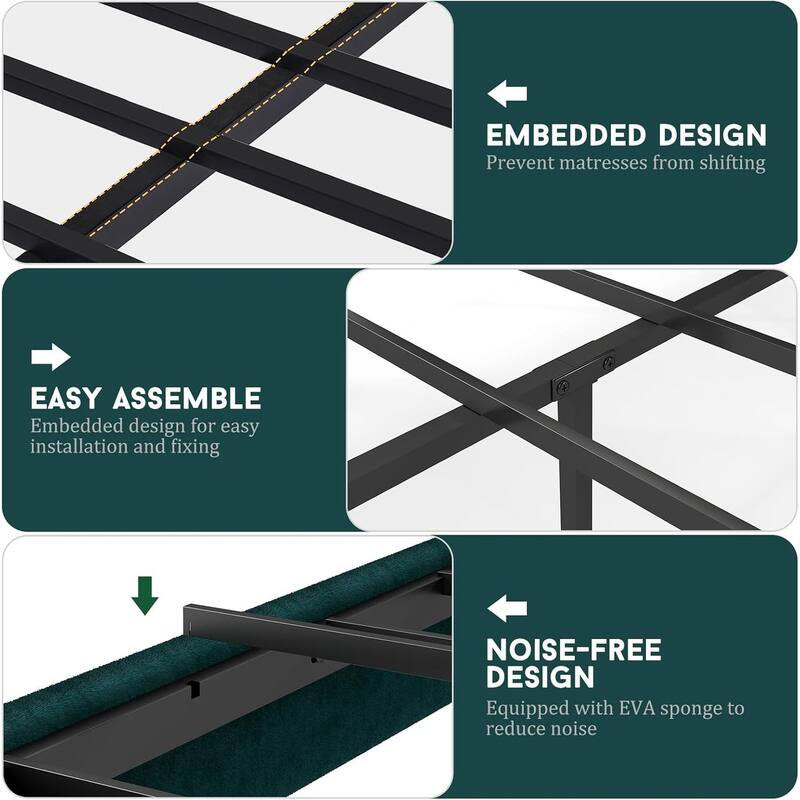 Bedroom Platform Bed Frame with Upholstered Headboard, 14" Underbed Storage, No Box Spring Required