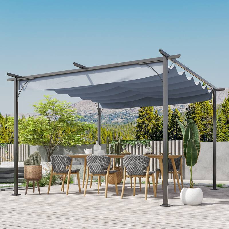 11.5'x11.5' Retractable Patio Pergola with UV Protection Canopy, Steel Frame for Outdoor Shade