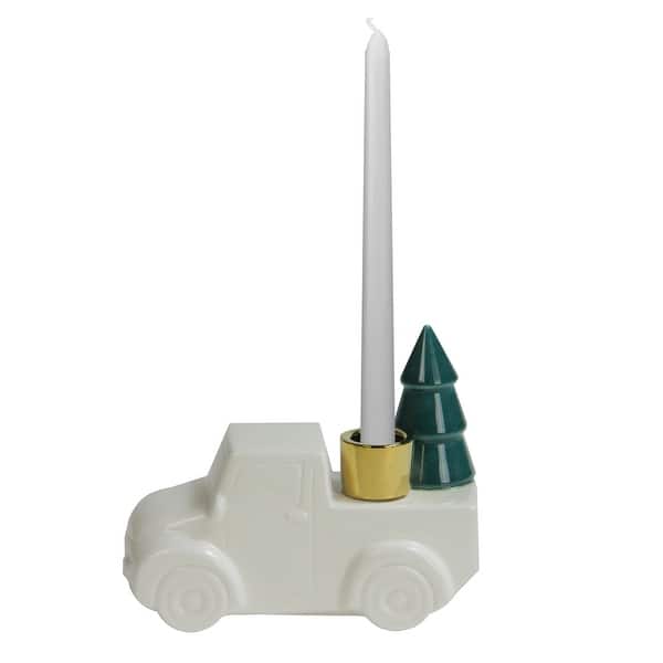 Shop 6 White Ceramic Truck With Christmas Tree Taper Candlestick Holder On Sale Overstock 29612455