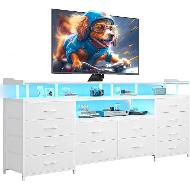 TV Stand 65 70 Inches TV LED Lights Power Outlets Storage Drawers