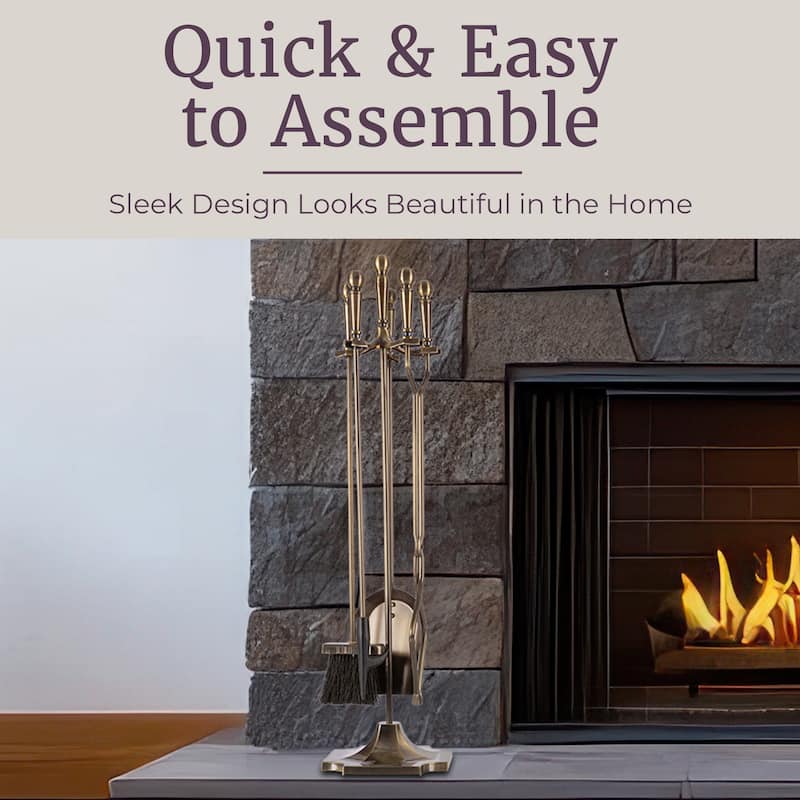 Lavish Home 5pc Indoor/Outdoor Fireplace Tool Set with Stand, Antique Brass