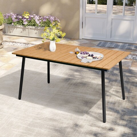 Outdoor Patio Dining Table with Umbrella Hole - 60 in L x 35.4 in W x 29.1 in H