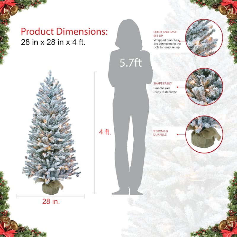 Puleo International Pre-Lit 4' Flocked Fir Artificial Christmas Tree