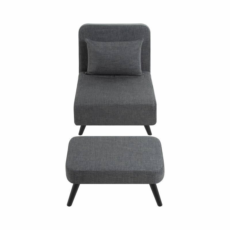 3 in 1 Foldable Linen Chaise Lounge with Adjustable Backrest, Footrest & Detachable Pillow