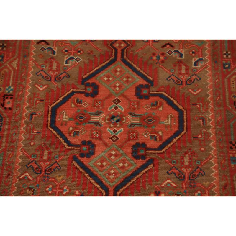 Hand Knotted Oriental 100% Wool Carpet Traditional Geometric Brown Mahal Runner Rug - 10' 1'' X 2' 7''