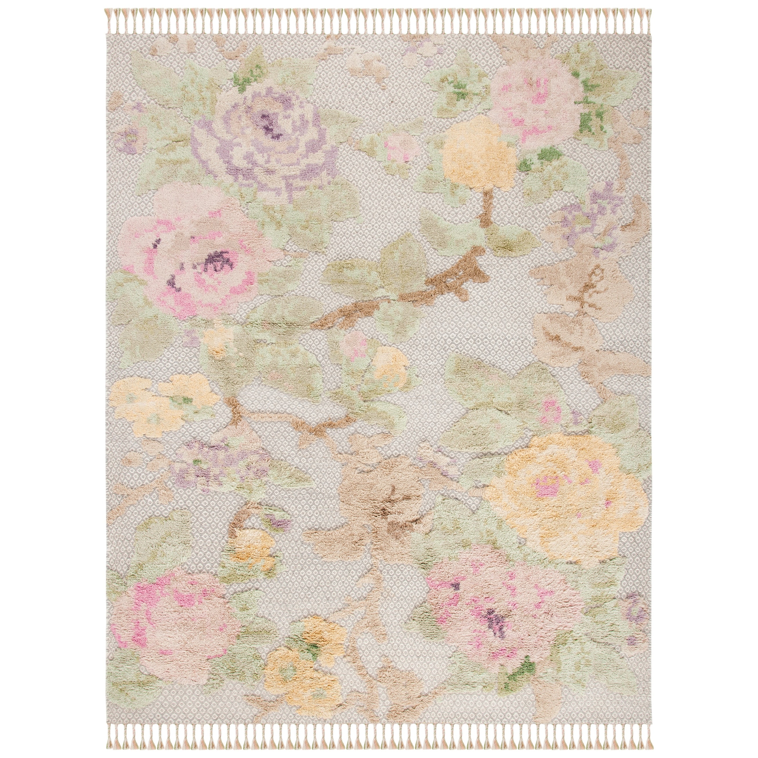 Safavieh Kenya Collection KNY802P Hand-Knotted Floral Tassel Wool Area Rug Pink Grey 9' x 12' 
