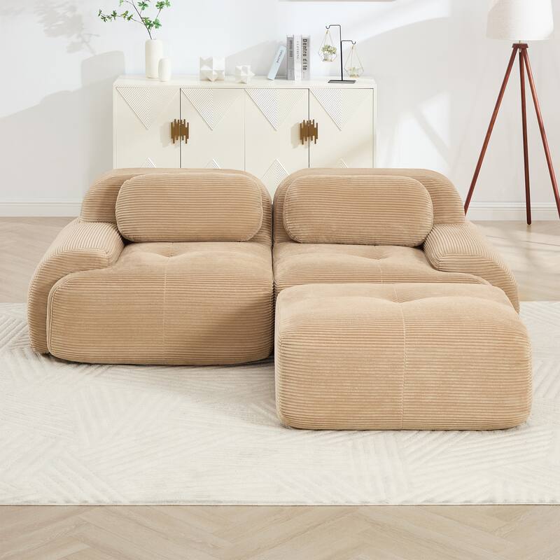 Corduroy Modular Boneless Sectional Sofa with Ottoman, Free combination, Pet-Friendly, No Assembly Required