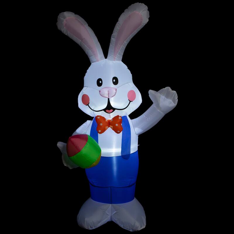 7' Inflatable Lighted Standing Easter Bunny Eggs Outdoor Decoration