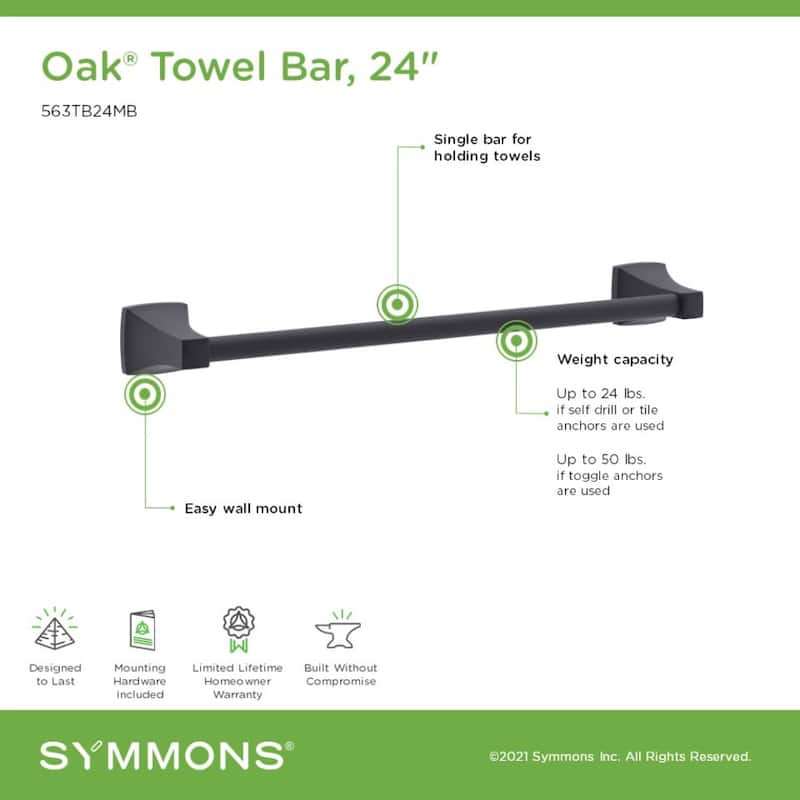 Symmons 563TB24 Oak 24" Towel Bar