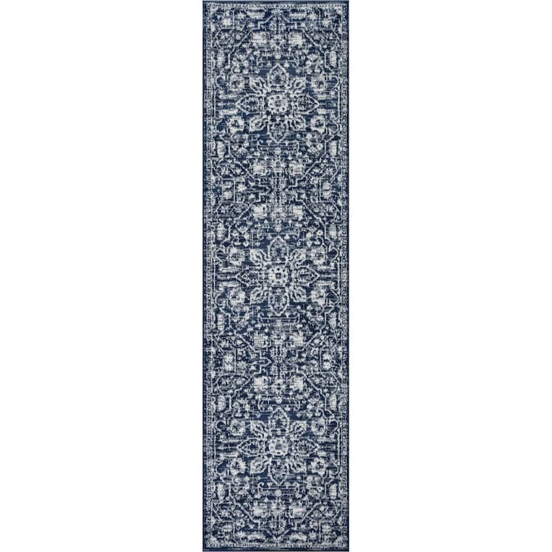 Well Woven Dazzle Disa Vintage Bohemian Oriental Floral Area Rug - 2' 7" x 9' 10" - Dark Blue - Runner